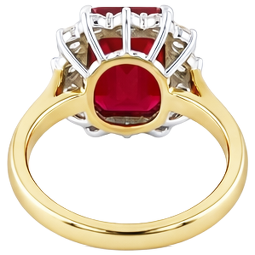 Anello a forma di smeraldo rosso rubino con diamanti rotondi 7.45 carati in oro