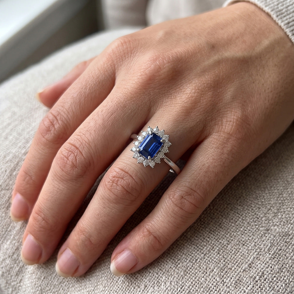 Anello a forma di stella con diamante zaffiro Ceylon smeraldo 2 carati