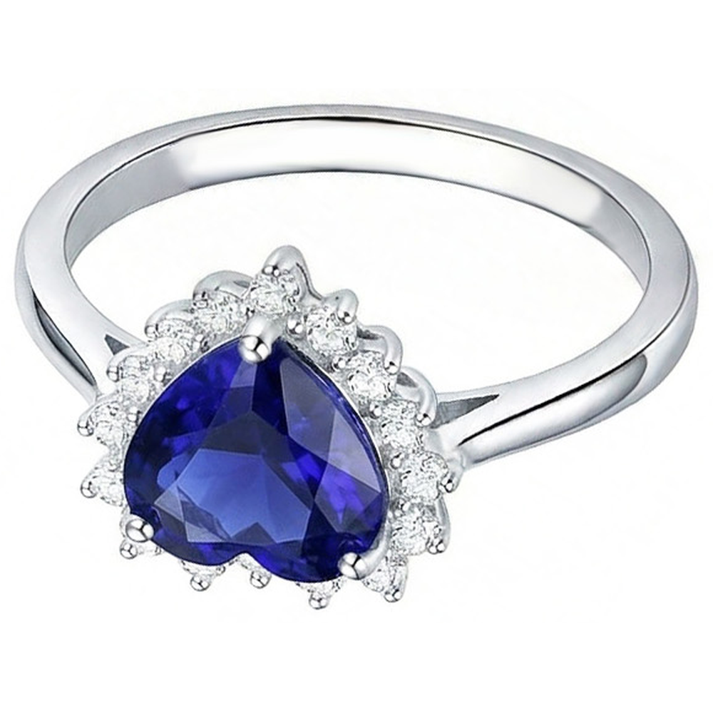 Anello a forma di stella con diamanti naturali zaffiro blu da 2,50 carati in oro bianco 14K