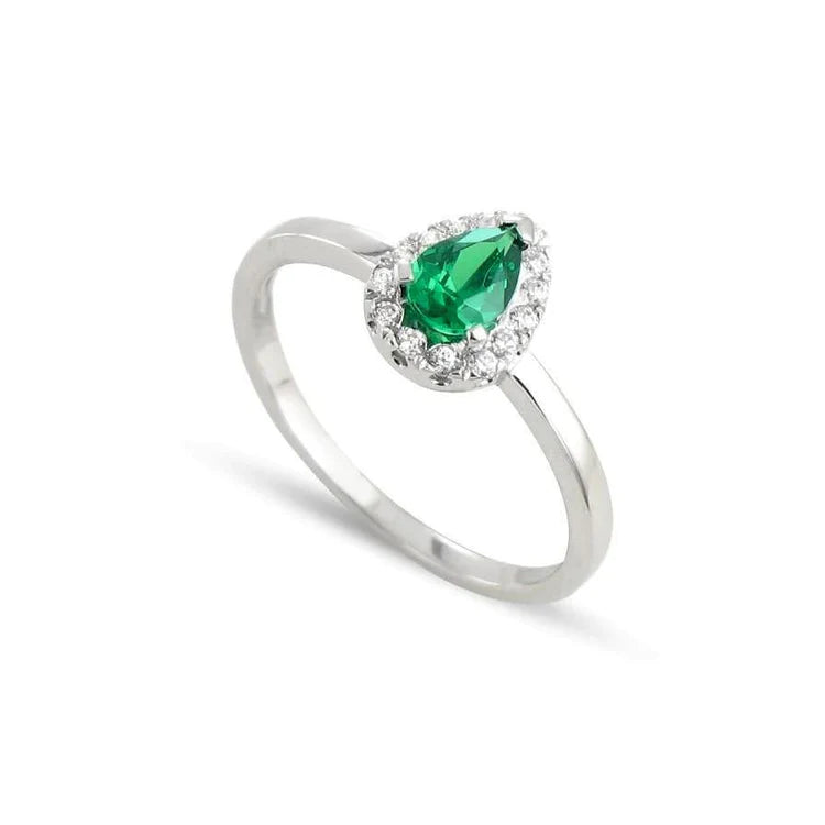 Anello anniversario in oro bianco 14 carati con Verde smeraldo e diamanti 5 ct Novità
