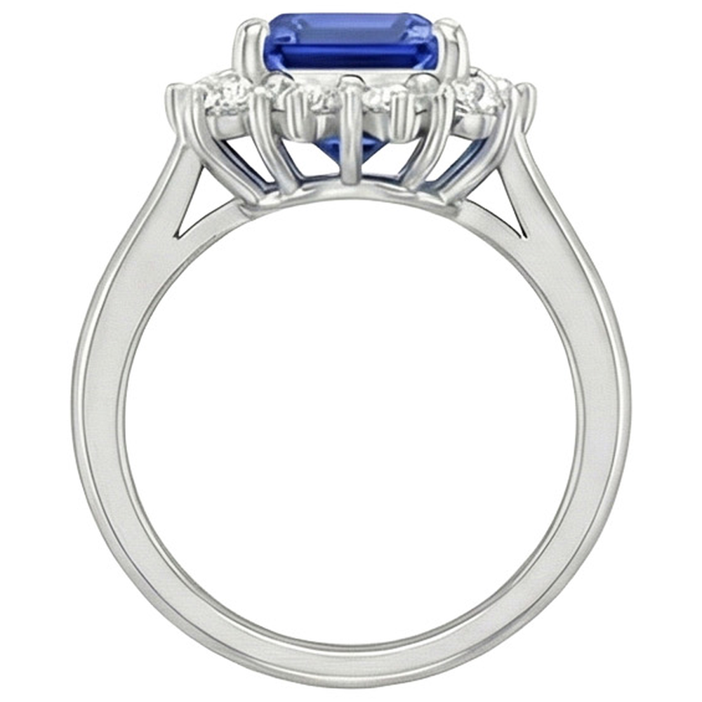 Anello aureola con diamante rotondo stile fiore zaffiro blu smeraldo 4.50 carati