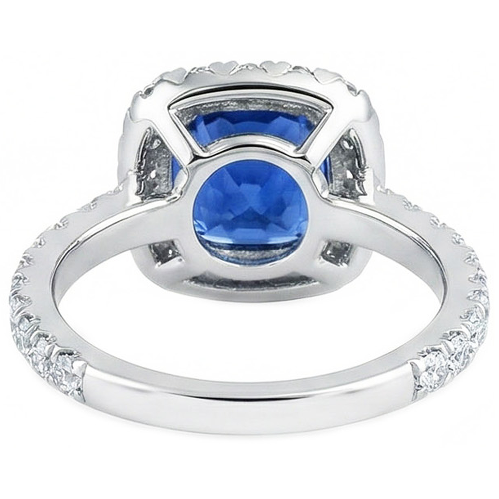 Anello con 2,50 carati di diamanti Ceylon Blue Sapphire Cushion in oro bianco 14 carati