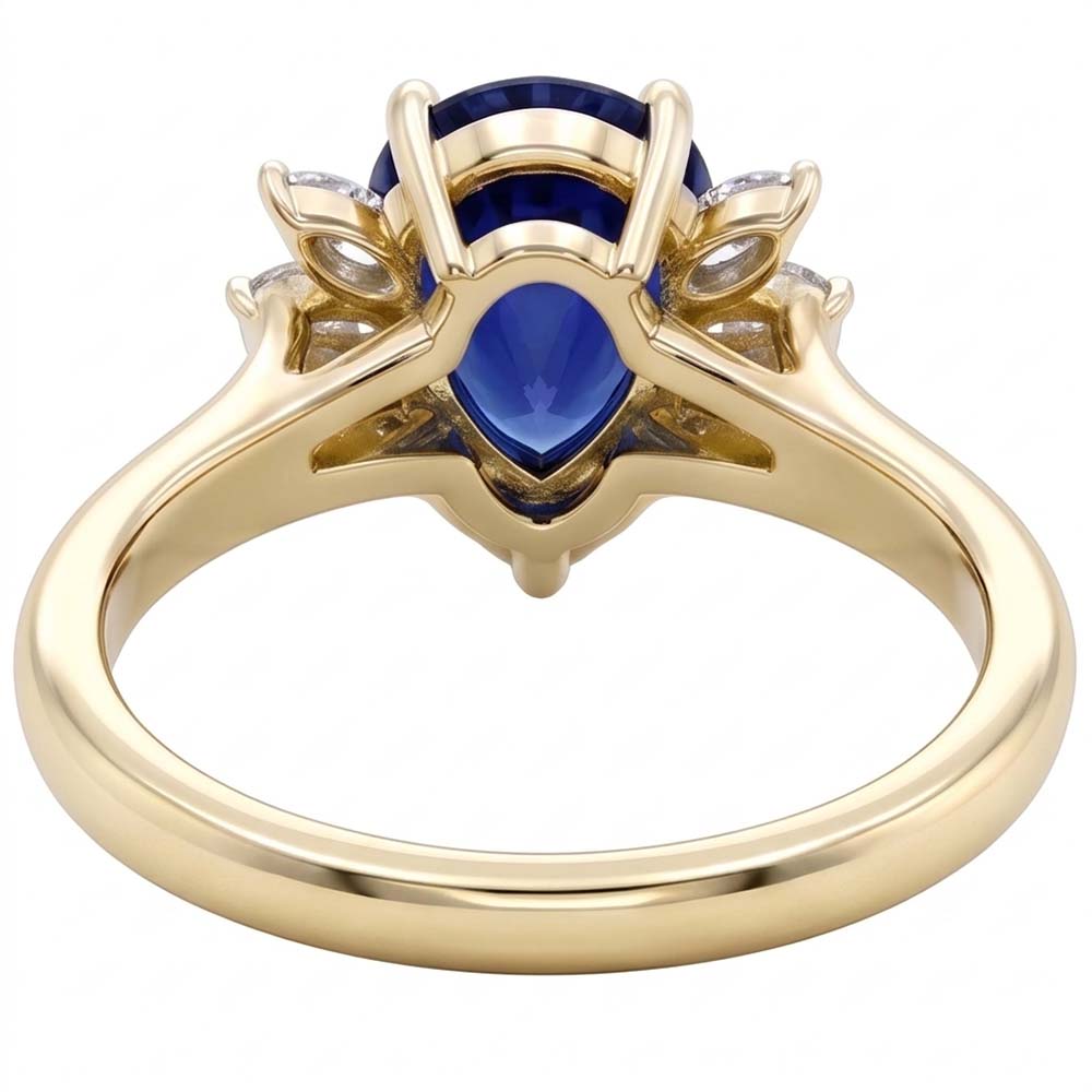 Anello con 2,50 carati di pietra preziosa zaffiro blu tondo e accenti marquise in oro bianco 14K