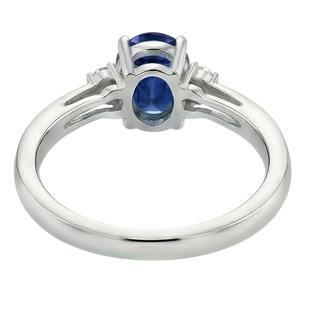 Anello con 3 pietre di zaffiro blu dello Sri Lanka e diamanti 3,20 carati Nuovo