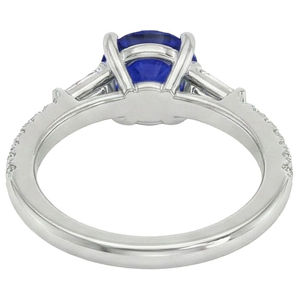 Anello con 3 pietre in vero diamante rotondo e zaffiro blu 5 carati