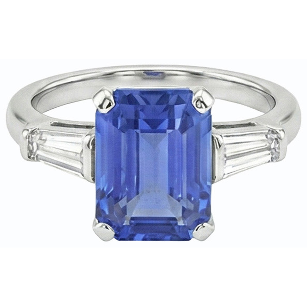 Anello con 3 pietre preziose e zaffiro blu smeraldo 2.50 carati Gioielli da donna