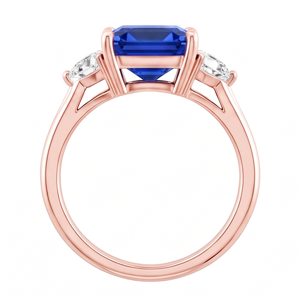 Anello con 3 trilioni di pietre e diamanti blu con zaffiro 2.50 carati con gambo diviso