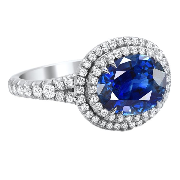 Anello Zaffiro Blu Ceylon Diamanti 4.40 Carati Oro Bianco 14K - harrychadent.it