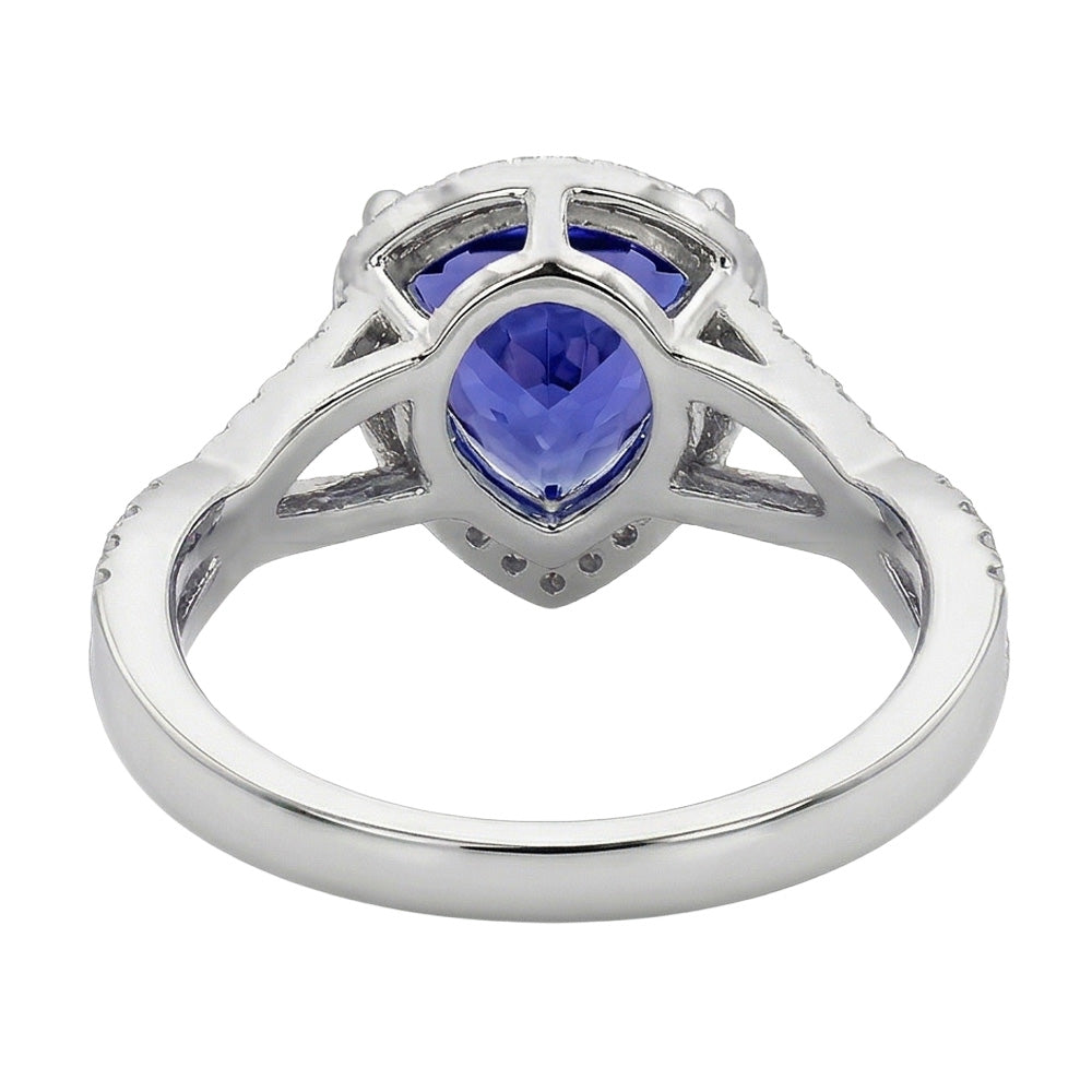 Anello con Zaffiro Blu 3,66 Carati E Diamanti in Oro Bianco 14 carati