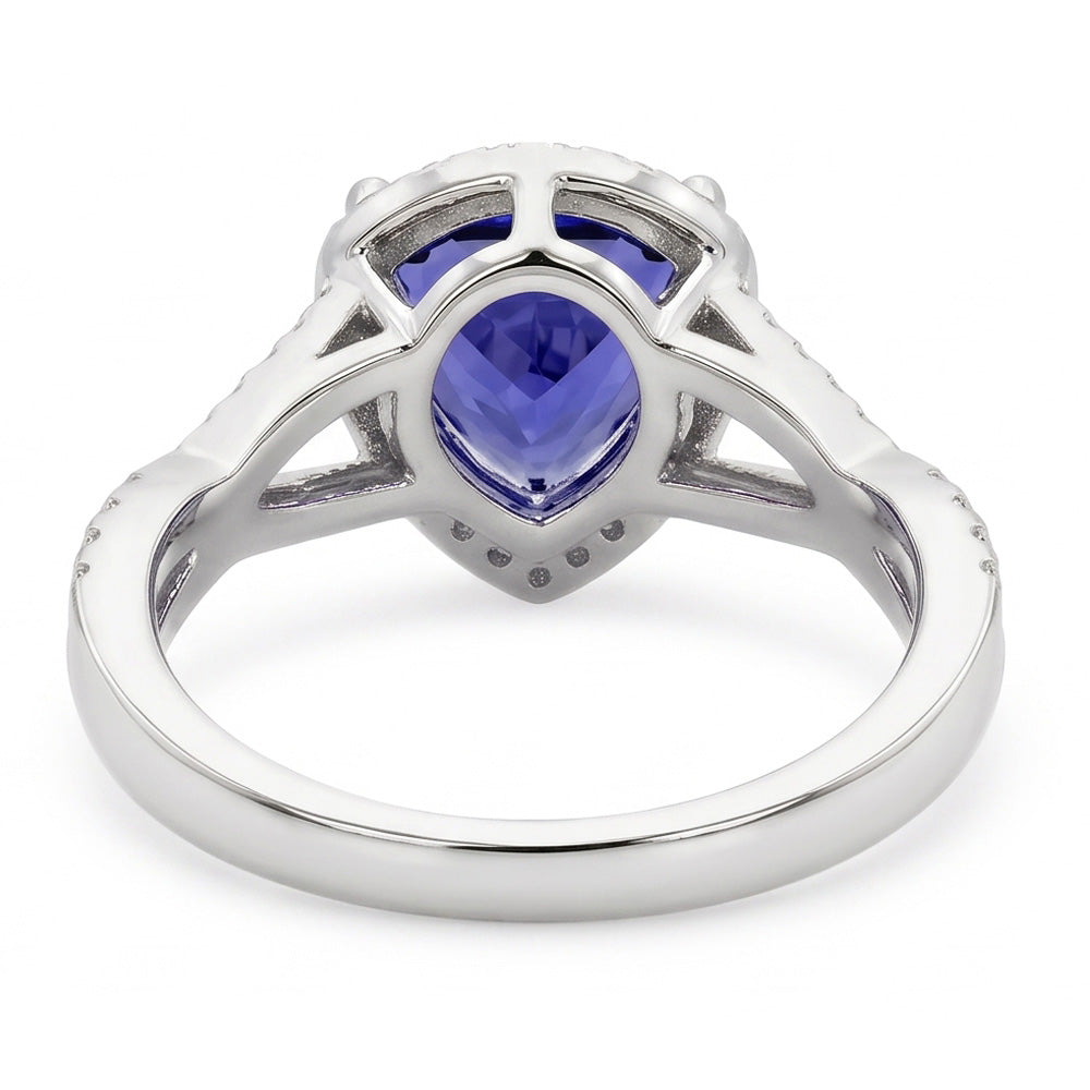 Anello con Zaffiro Blu 3,66 Carati E Diamanti in Oro Bianco 14 carati