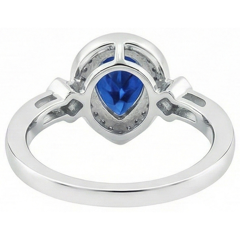 Anello con Zaffiro Ceylon da 3,20 Carati e Diamanti Naturali Autentici ( non creati in laboratorio ) in Oro Bianco 14K