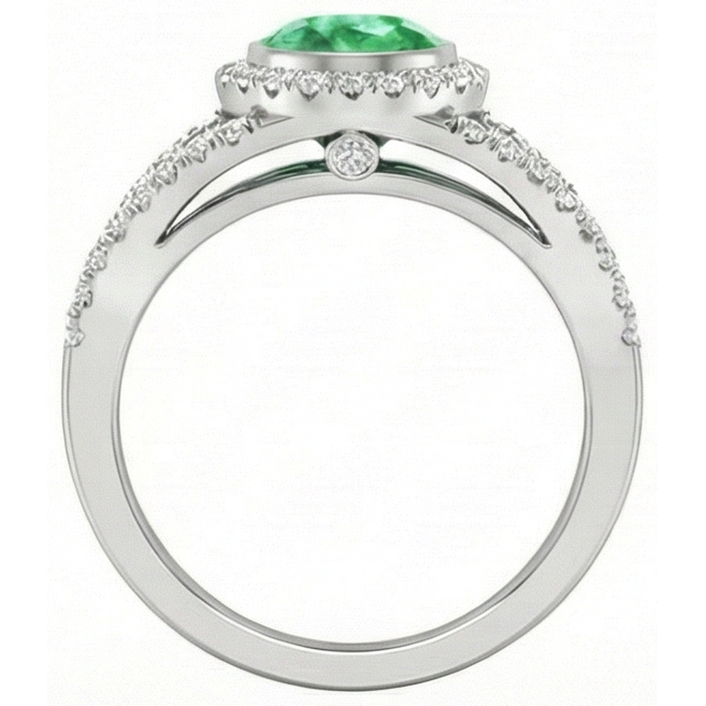 Anello con castone in oro bianco con Verde smeraldo e diamanti da 4.25 ct
