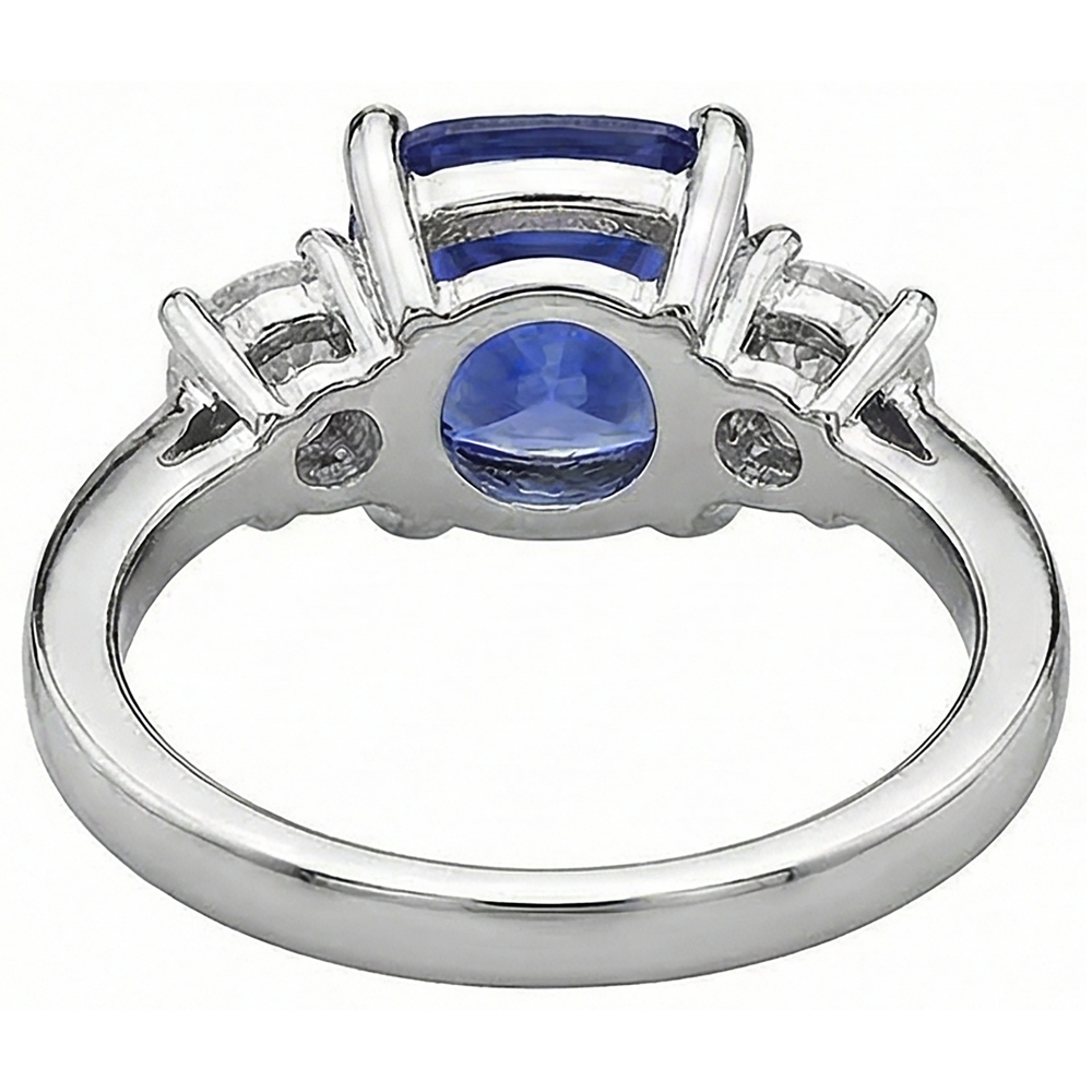 Anello con cuscino in tanzanite da 4.51 carati e diamanti rotondi Oro bianco 14K