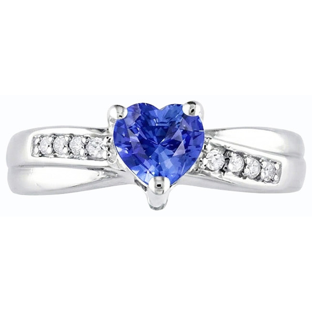Anello con diamante a forma di cuore con zaffiro di Ceylon da 1,50 carati con oro bianco 14K