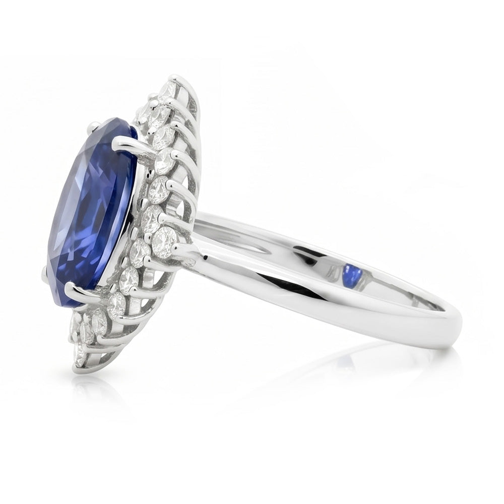 Anello con diamante ovale con zaffiro dello Sri Lanka, gioielli con pietre preziose da 8,50 carati