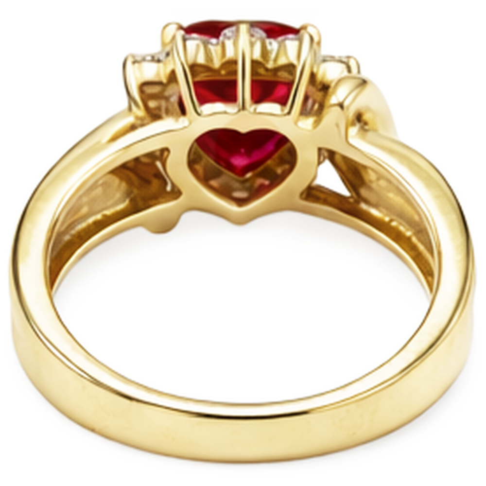 Anello con diamante rosso rubino a forma di cuore 2.15 carati oro giallo 14K