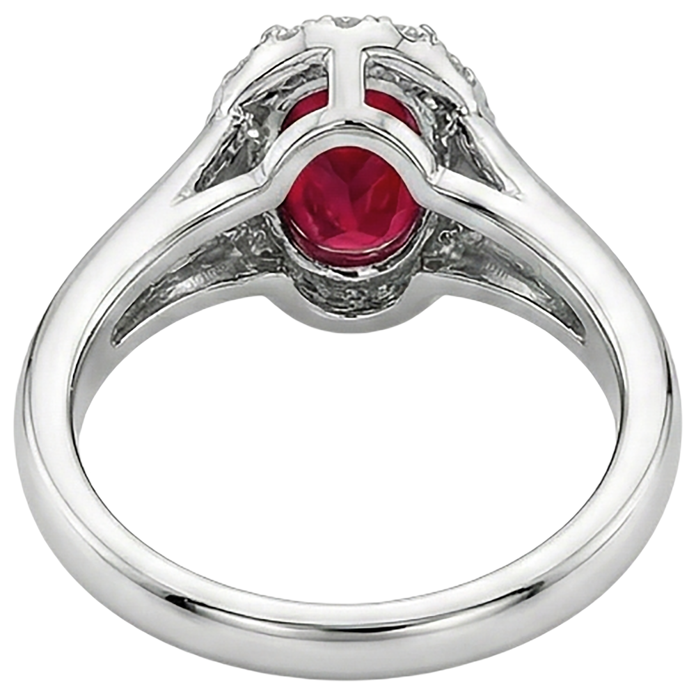 Anello con diamante rosso rubino di forma ovale 1.20 carati oro bianco 14K