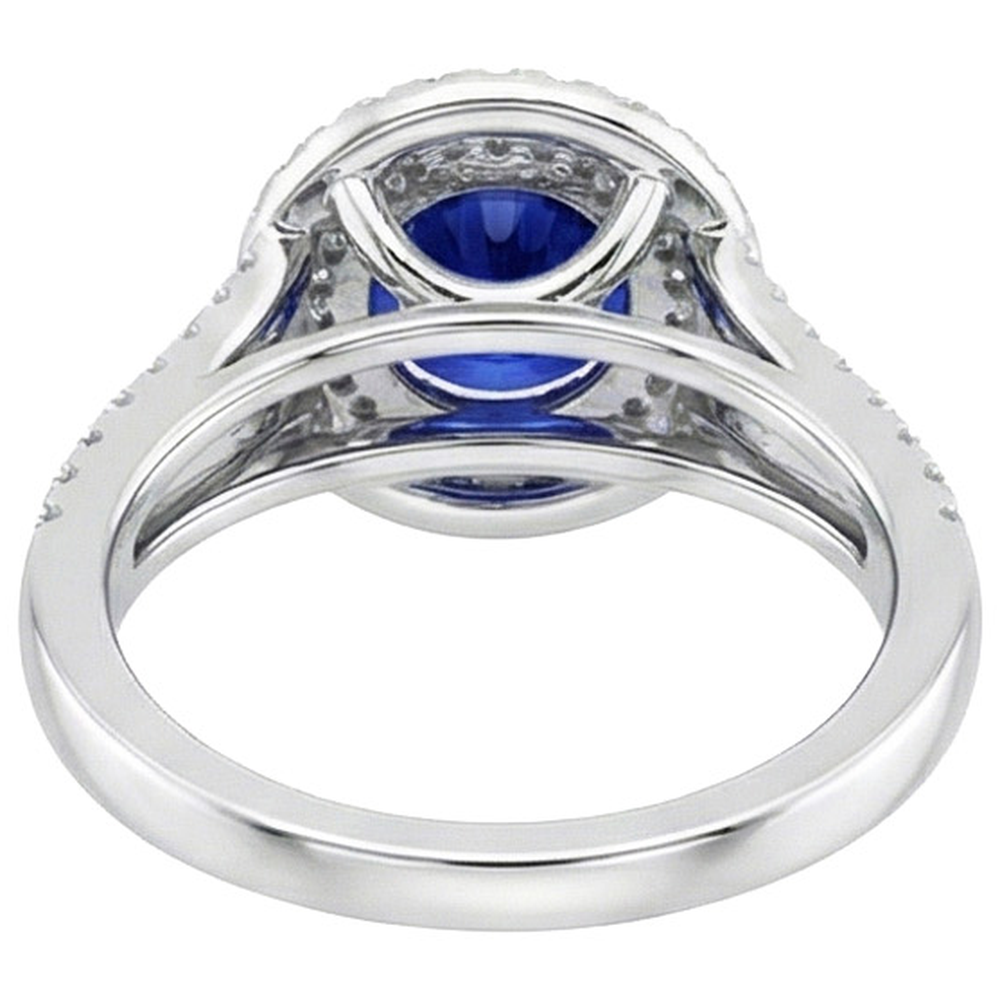 Anello con diamante rotondo Halo Blue Sapphire 3.50 carati New Gemstone Gold