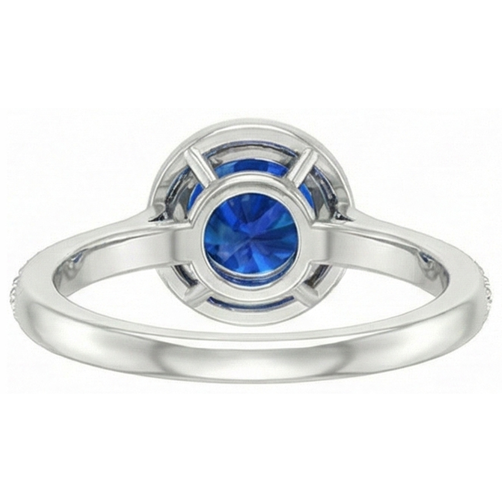 Anello con diamante rotondo con zaffiro blu dello Sri Lanka da 2,5 ct
