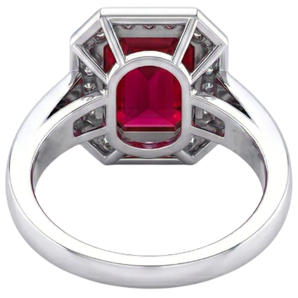 Anello con diamante rubino smeraldo 11 carati in oro bianco 14 carati con griffe incastonate