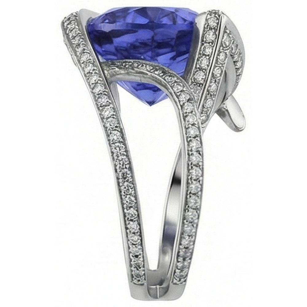 Anello con diamante tanzanite pera 5 carati gemma oro bianco 14k gioielli