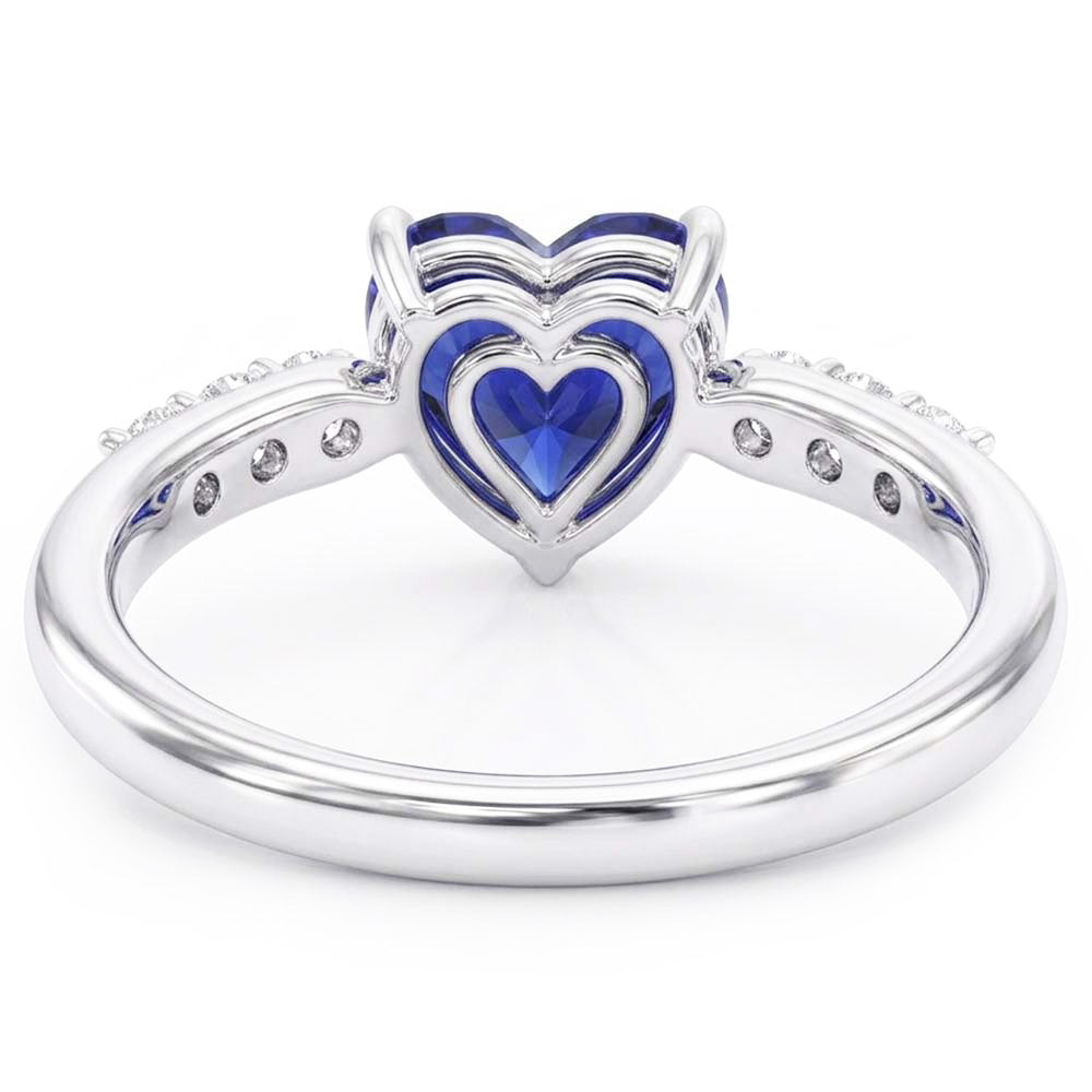 Anello con diamante zaffiro blu gemma cuore 2 carati in oro bianco 14K