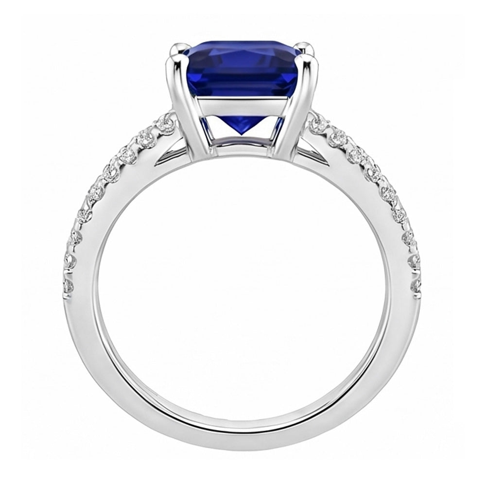 Anello con diamante zaffiro taglio principessa con accenti gambo diviso 6 carati