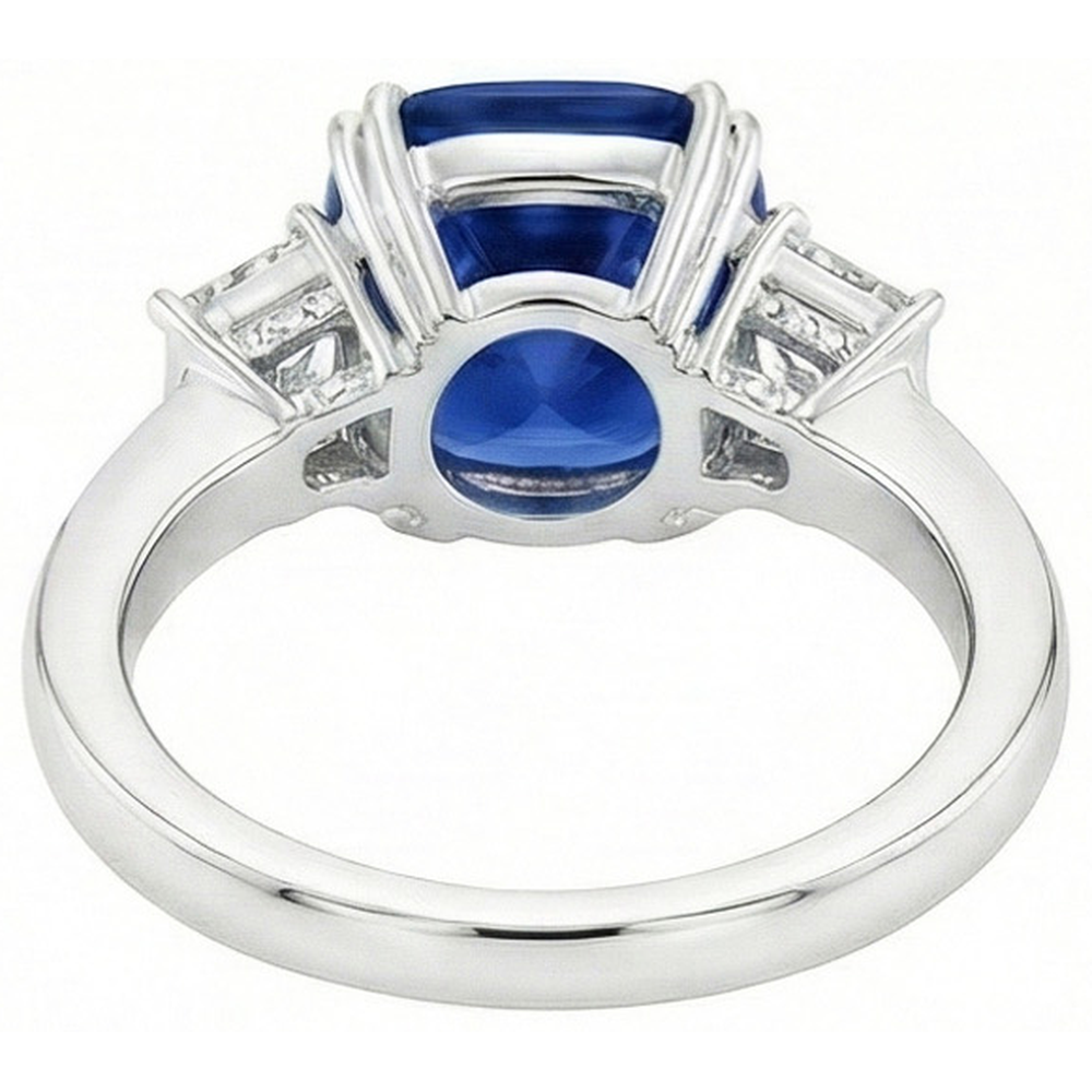 Anello con diamanti Asscher con zaffiro blu dello Sri Lanka, 2 ct. WG 14K