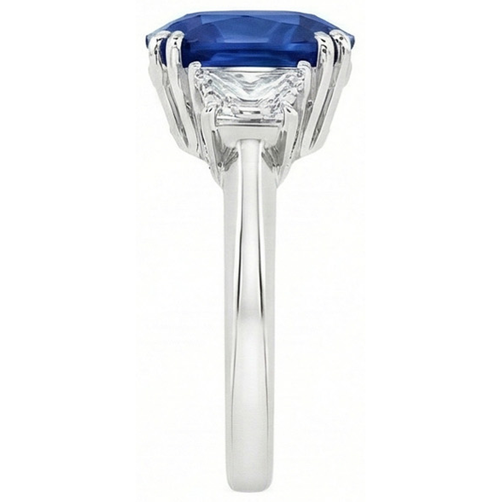 Anello con diamanti Asscher con zaffiro blu dello Sri Lanka, 2 ct. WG 14K