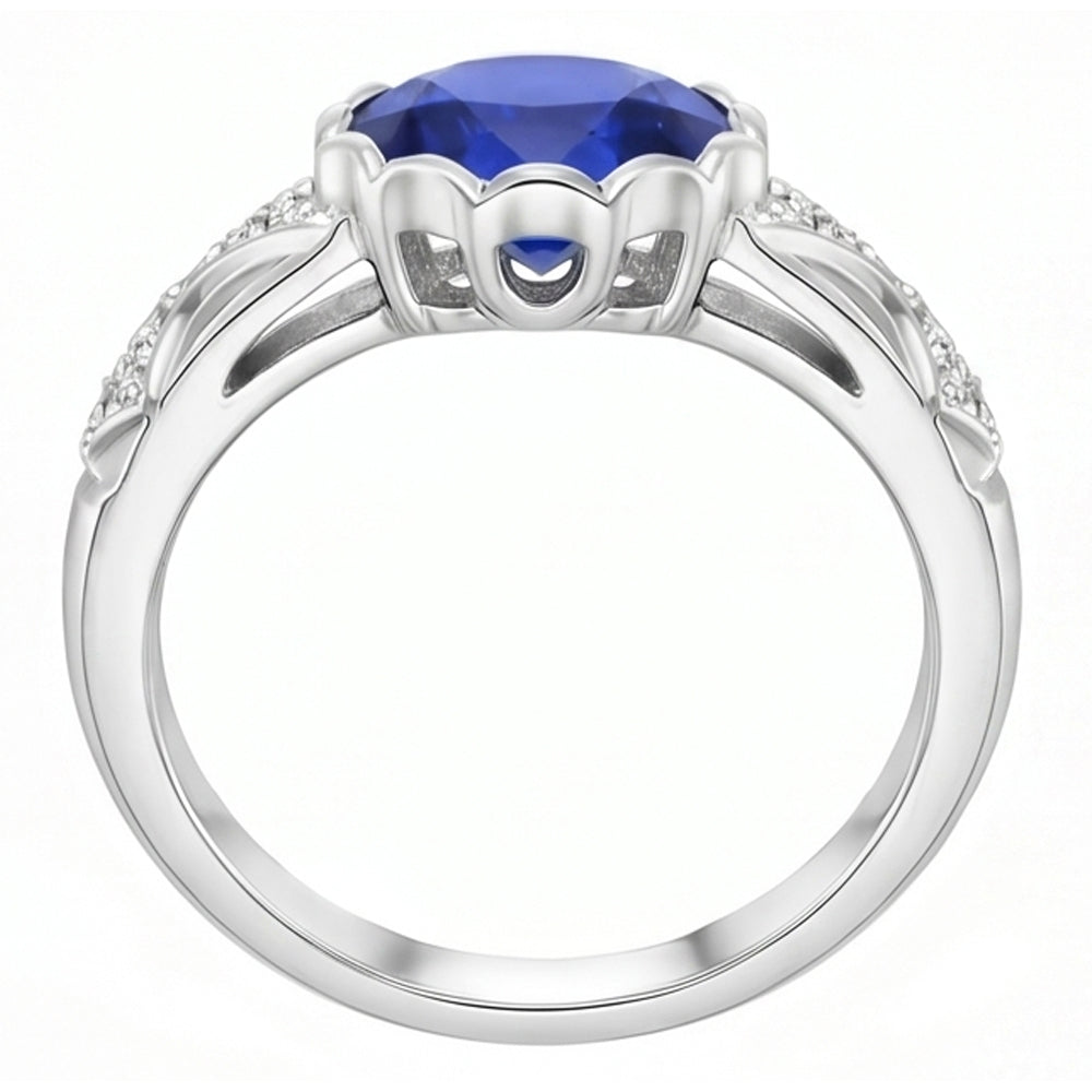 Anello con diamanti in stile antico ovale con zaffiro di Ceylon in pietra oro 3.75 carati
