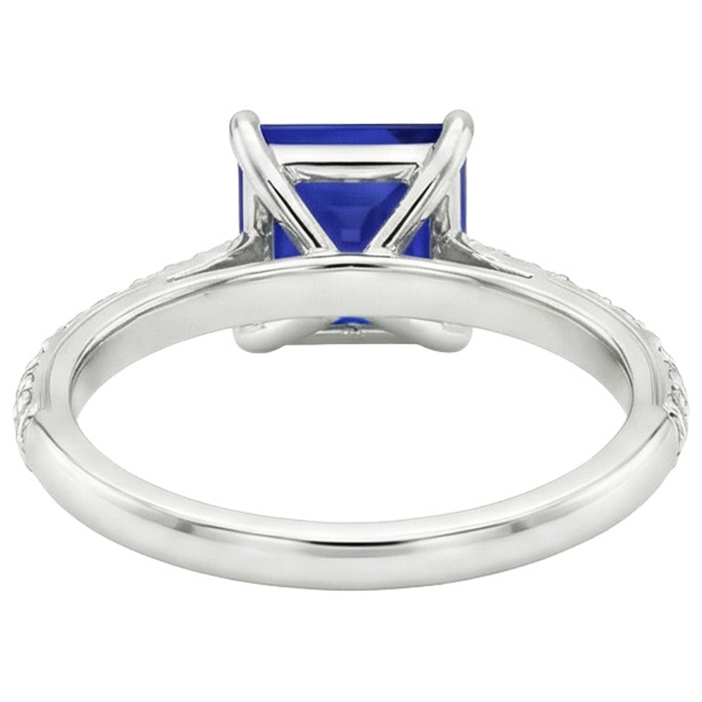 Anello con diamanti in stile vintage con zaffiro blu accentato 5.25 carati
