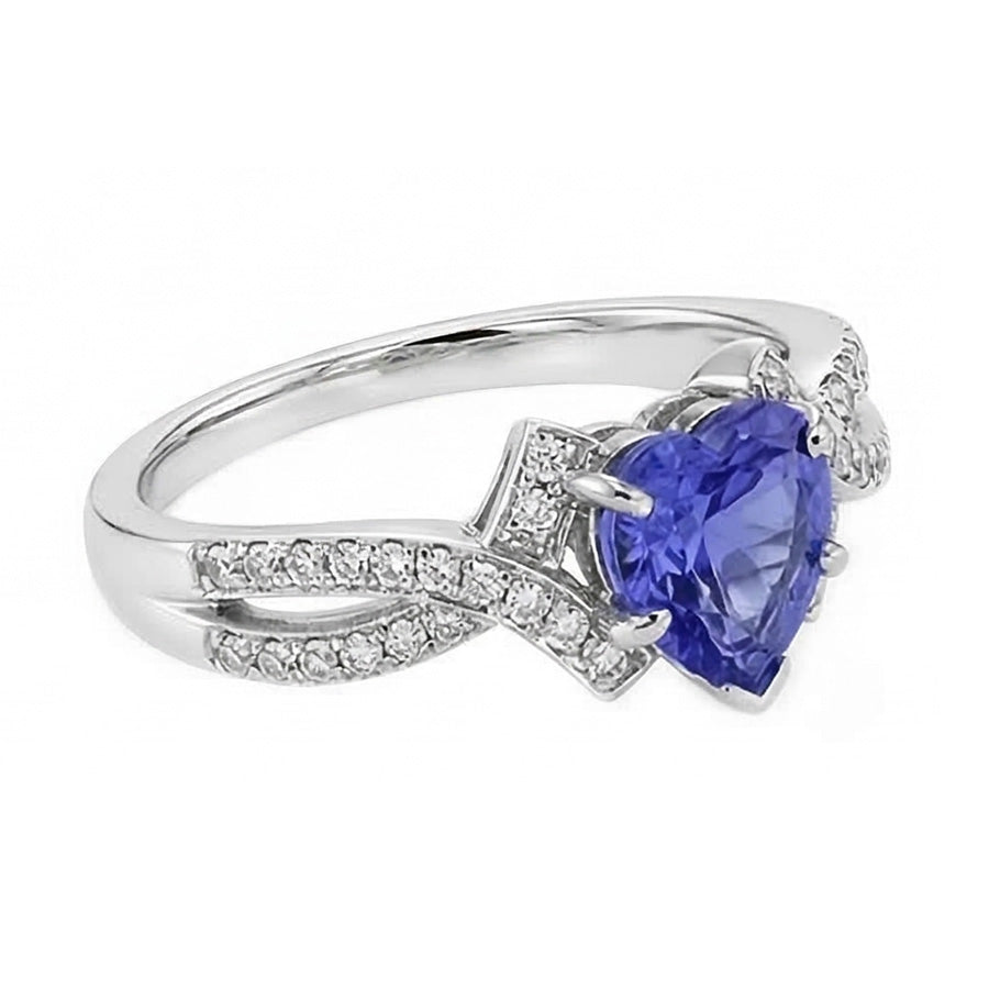 Anello con diamanti zaffiro taglio cuore 2,50 carati gioielli con gambo intrecciato in oro bianco 14K