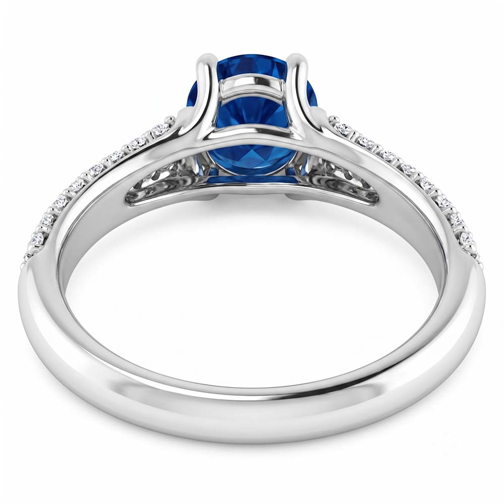 Anello con pavé di diamanti blu zaffiro 2 carati oro bianco 14K