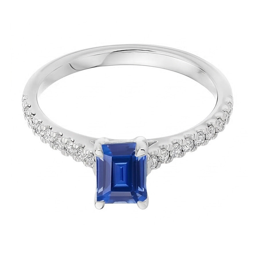 Anello con pavé di pietre preziose di zaffiro blu solitario da 2,50 carati in oro bianco 14K