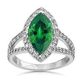 Anello con pietre preziose Verde Smeraldo Marchese 14K e diamanti rotondi 3,35 ct.