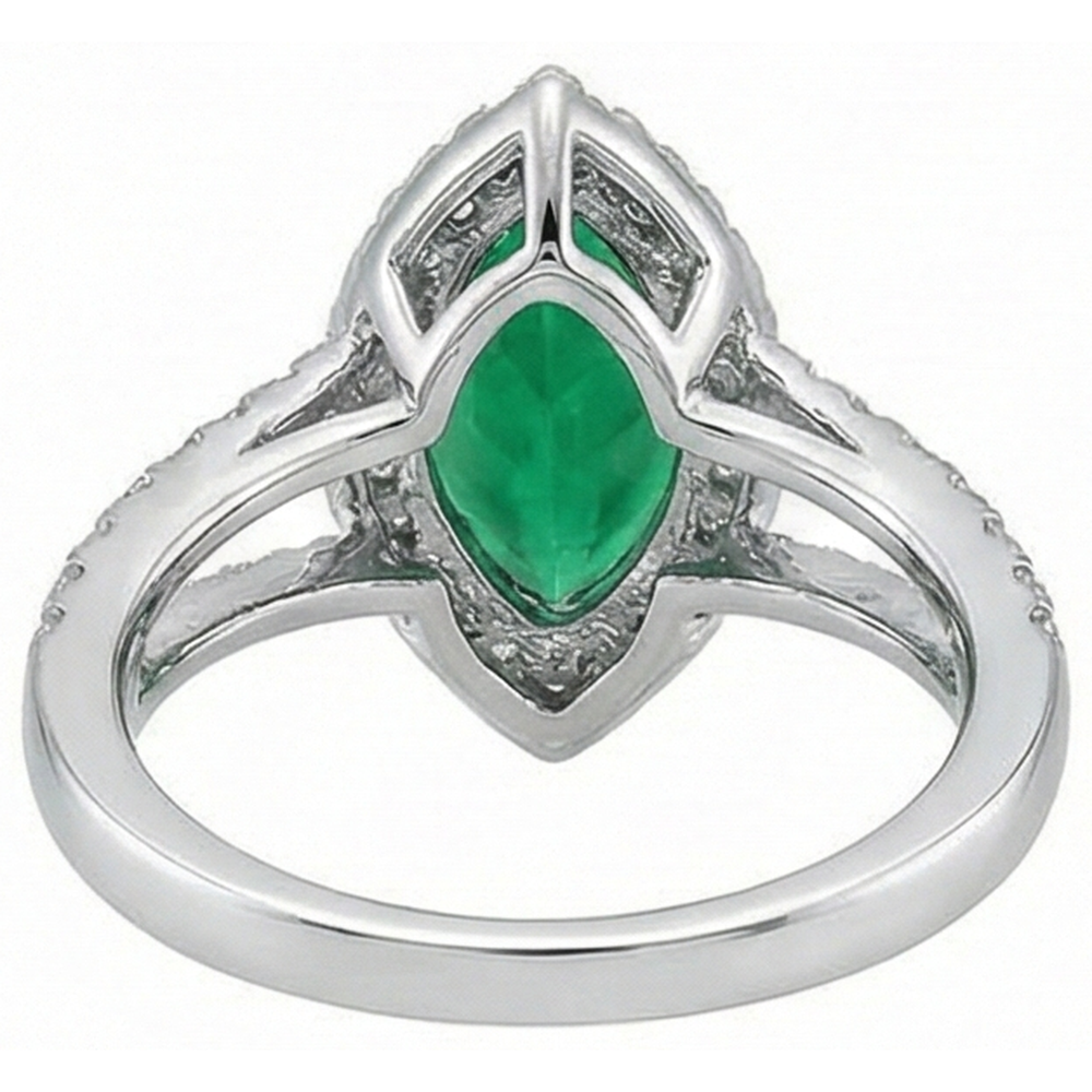 Anello con pietre preziose Verde Smeraldo Marchese 14K e diamanti rotondi 3,35 ct.