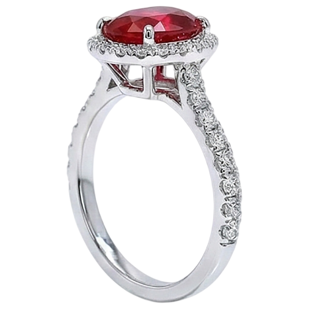 Anello con rubino ovale e diamante Lady Halo Jewelry Oro bianco 14K 3.70 ct.