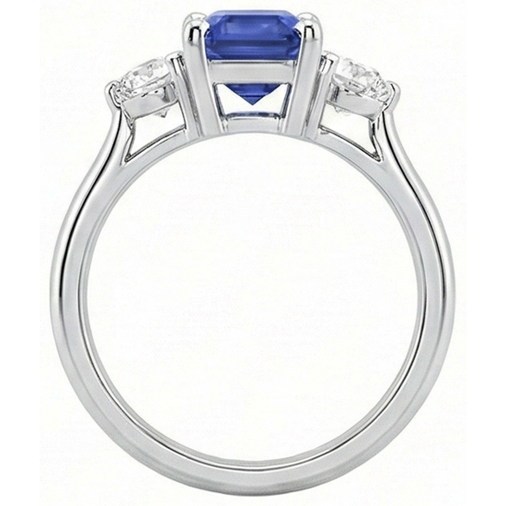 Anello con smeraldo e zaffiro blu naturale con 3 pietre e diamanti 3 carati