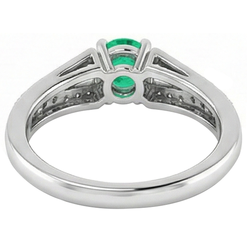 Anello con smeraldo verde rotondo con gambo diviso 1.75 carati in oro bianco 14K