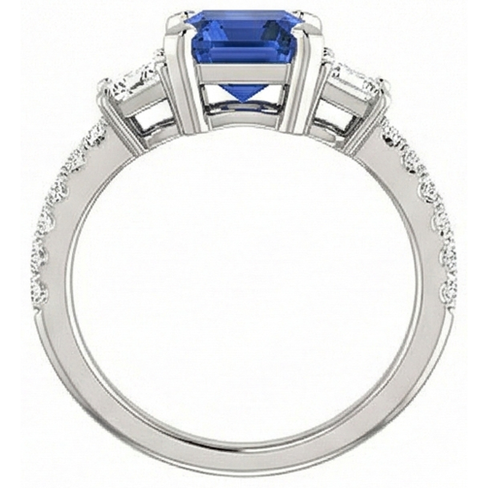 Anello con tre pietre di zaffiro smeraldo e diamanti accentati 4.50 carati