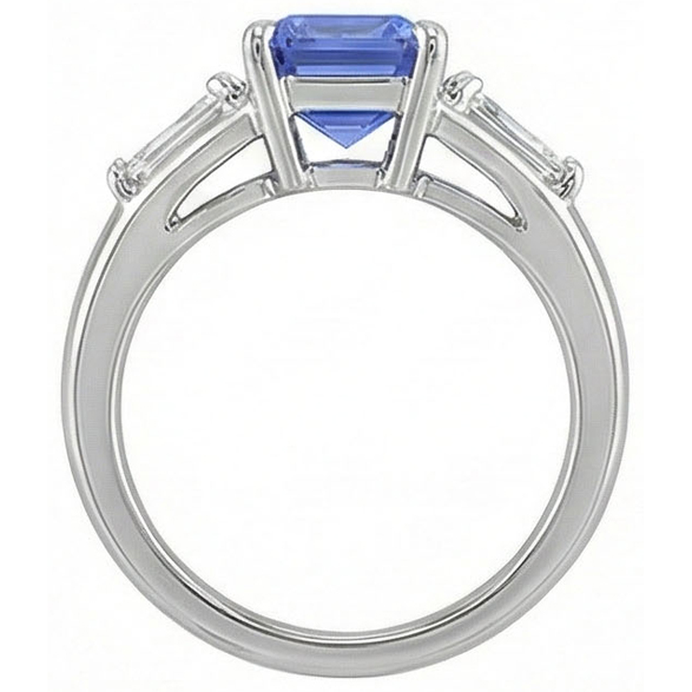 Anello con tre pietre preziose. zaffiro blu smeraldo e diamanti 3.50 carati