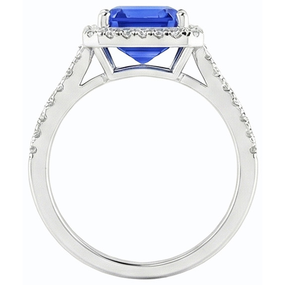 Anello con zaffiro Smeraldo dello Sri Lanka da 4,50 carati e diamante in oro bianco 14K