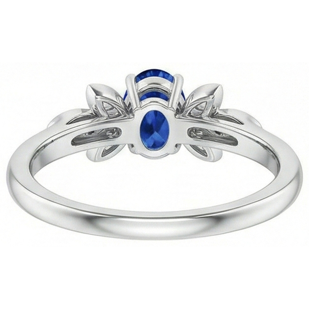 Anello con zaffiro blu Ceylon 2,85 carati e diamanti in oro bianco 14K
