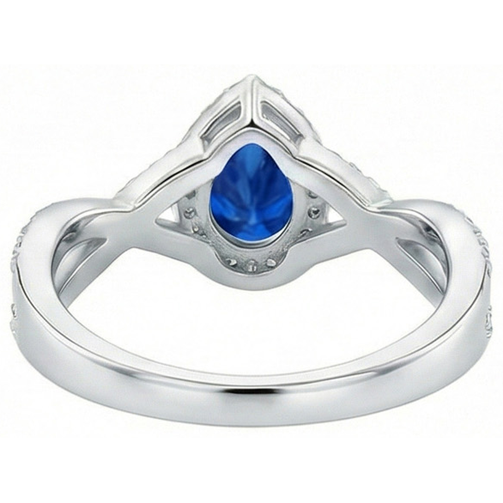 Anello con zaffiro blu Sri Lanka a pera da 4,90 carati e diamante taglio rotondo