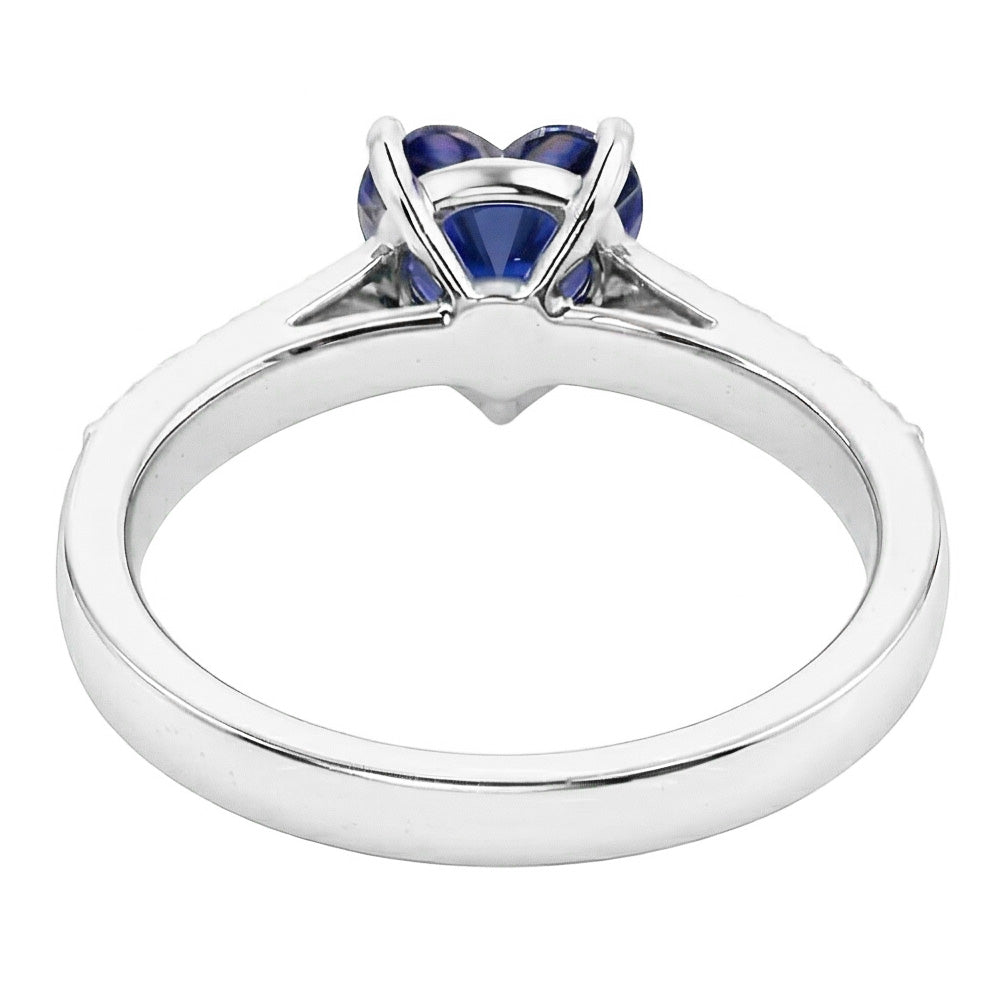 Anello con zaffiro blu cuore 2 carati Pietra preziosa naturale con diamante rotondo