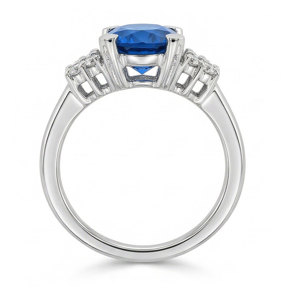 Anello con zaffiro blu dello Sri Lanka 4 carati e diamanti in oro bianco 14K