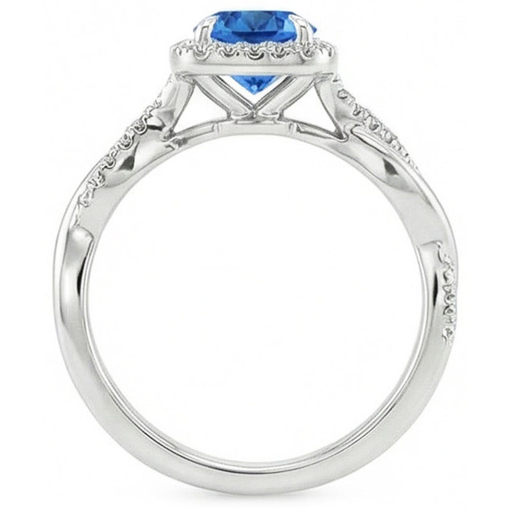 Anello con zaffiro blu dello Sri Lanka da 3,70 carati e diamanti taglio brillante