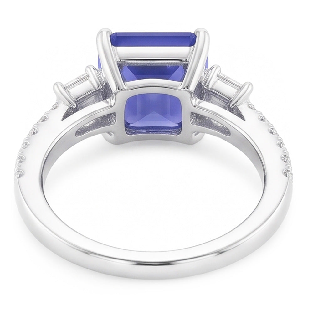 Anello con zaffiro blu e diamanti 3 stile pietra e accenti 3.50 carati