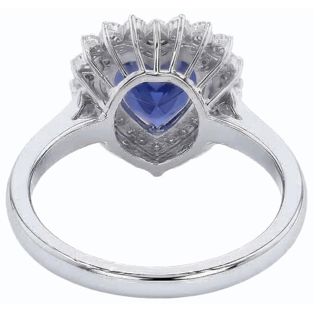 Anello con zaffiro blu naturale a forma di cuore con diamante Halo 3 carati stile stella