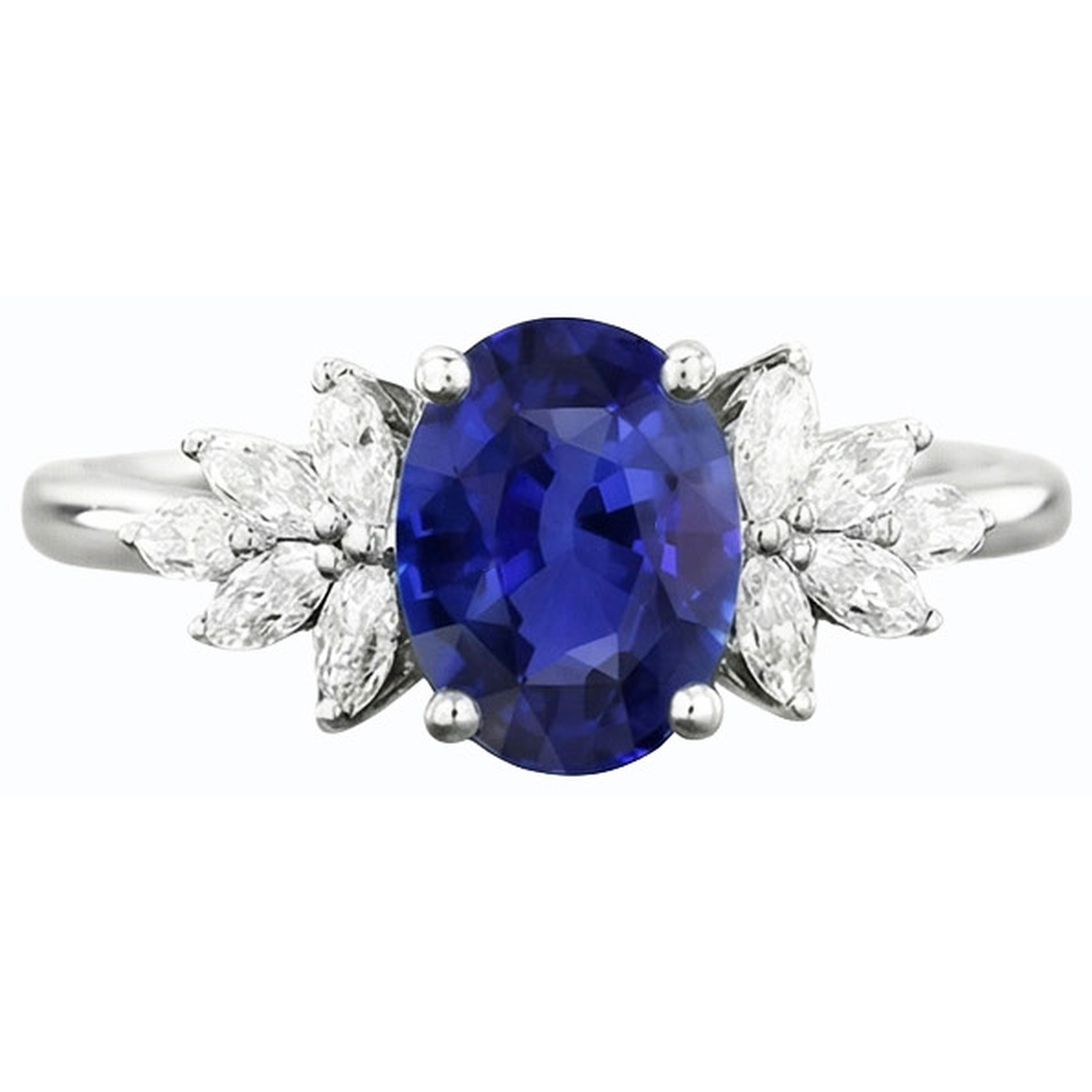 Anello con zaffiro blu pietra preziosa ovale con diamanti marquise 3.50 carati